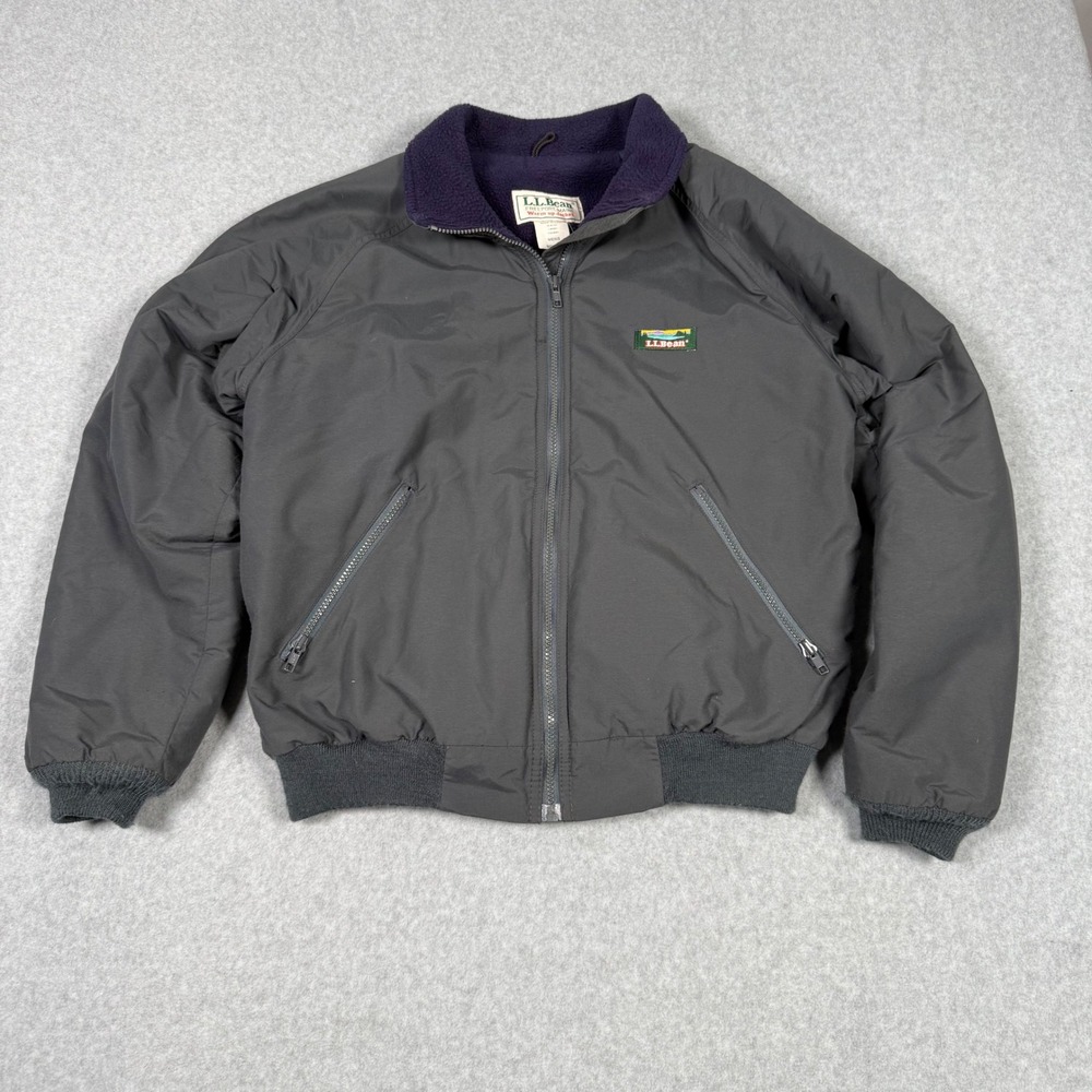 Vintage 90s LL Bean Warm-up Jacket Mens Medium Gray Fleece Lined Made in USA